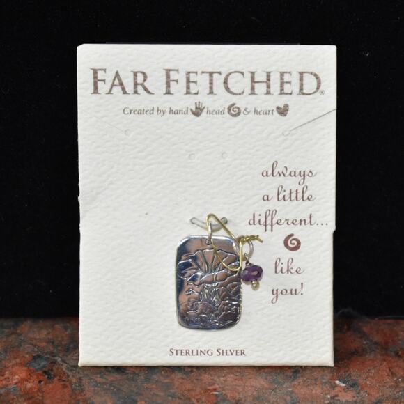 Far Fetched Amethyst Morning Glory Quote Pendant Necklace 925 Sterling Silver - Picture 2 of 3